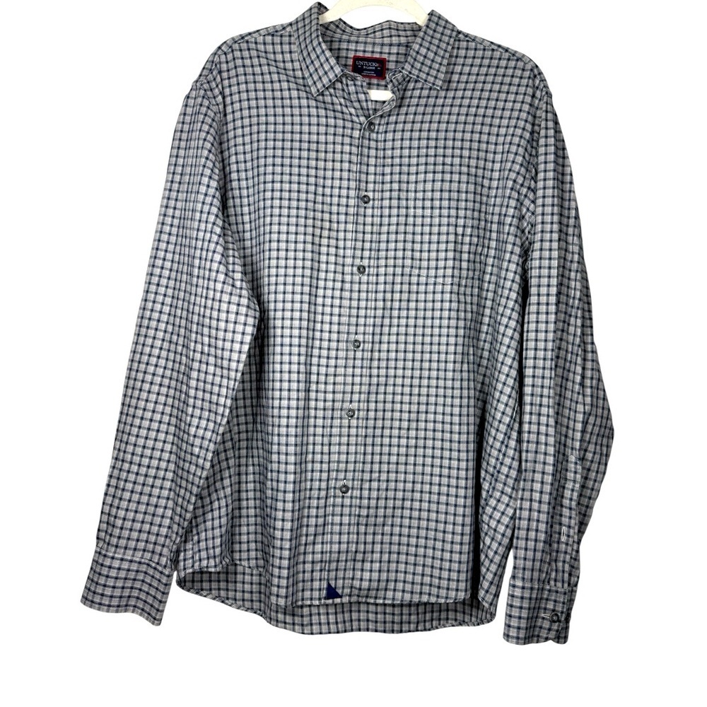 Untuckit Mens Massoni Slim Fit Shirt Sz XL Grey Plaid Long Sleeve